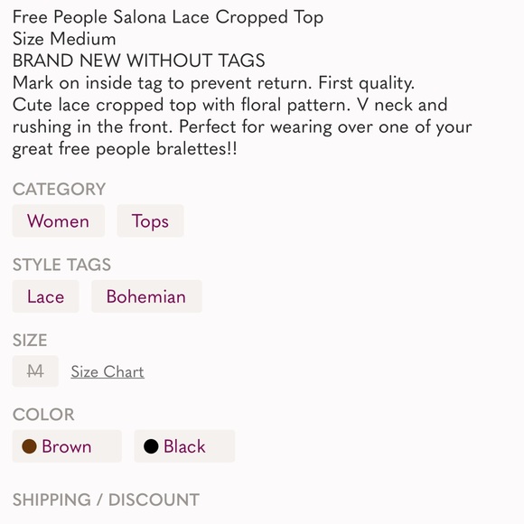 Free People! Salona Lace Cropped Top NWOT! - Picture 5 of 5